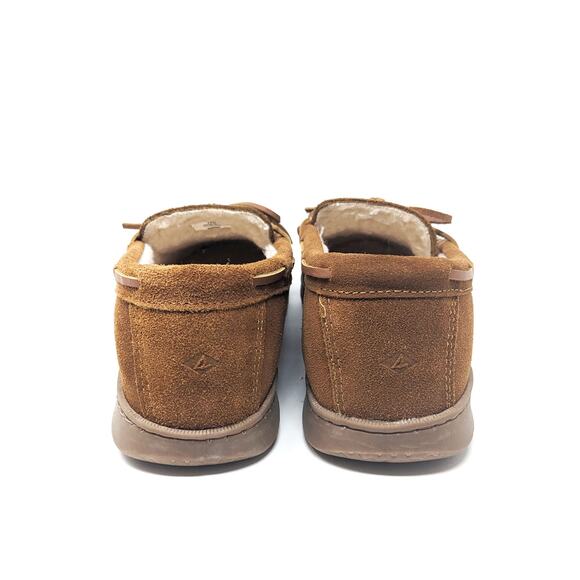 Sperry Shoes Mens 10 Trapper Moccasin Leather Faux Fur Lining Slippers Tan - Picture 3 of 8